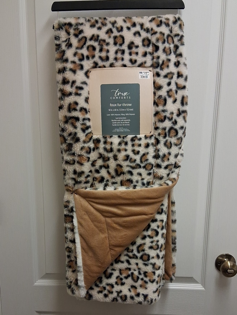 True Comforts Faux Fur Leopard Throw - Tan & Black